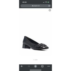 Tory Burch Black Croc-Embossed Low Block Heel Pump